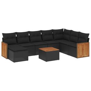 vidaXL Set mobilier de grădină cu perne, 9 piese, negru, poliratan