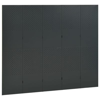 vidaXL Paravan de cameră cu 5 panouri, antracit, 200x180 cm, oțel