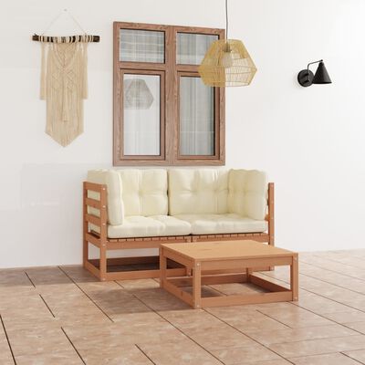 vidaXL Set mobilier de grădină cu perne, 3 piese, lemn masiv pin