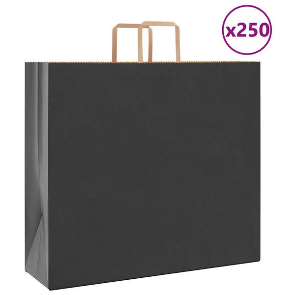 vidaXL Pungi de h&acirc;rtie 250 buc cu m&acirc;nere negre 54x15x49 cm