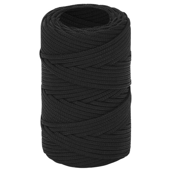 vidaXL Fr&acirc;nghie de barcă, negru complet, 2 mm, 100 m, polipropilenă