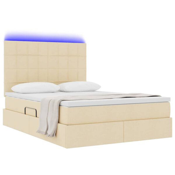 vidaXL Pat cu saltea și LED cu saltea Creme 140 x 190 cm Poliester