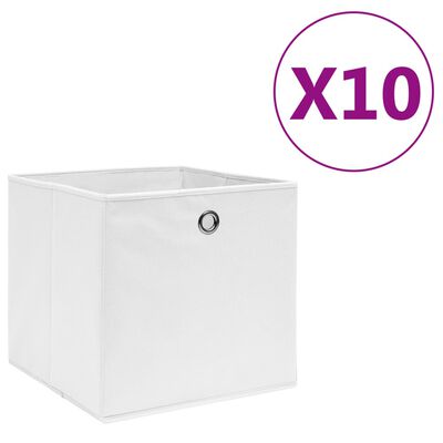 vidaXL Cutii depozitare, 10 buc., alb, 28x28x28 cm, material nețesut