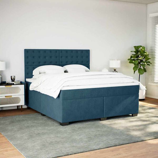 vidaXL Pat box spring cu saltea, albastru, 180x200 cm, catifea