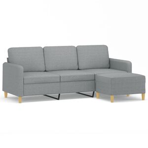 vidaXL Canapea cu 3 locuri și taburet, gri deschis, 180 cm, textil