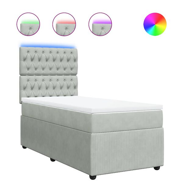 vidaXL Pat box spring cu saltea, gri deschis, 90x190 cm, catifea