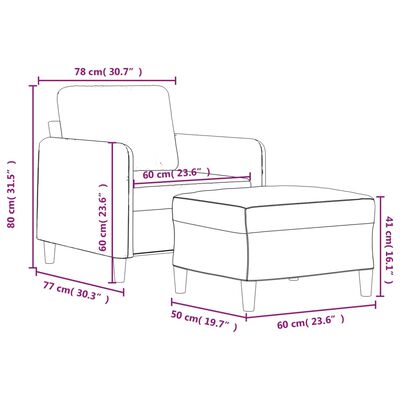 vidaXL Fotoliu canapea cu taburet, roșu vin, 60 cm, material textil