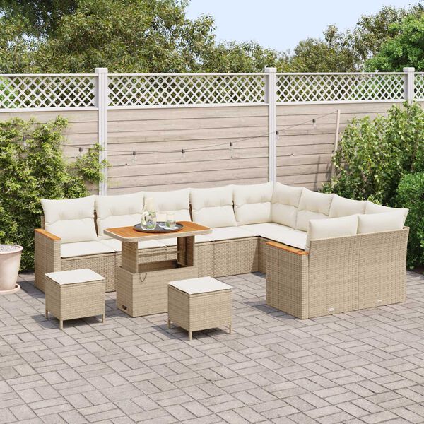 vidaXL Set de canapele pentru grădină cu pernă 12 pcs Bej Poli Rattan