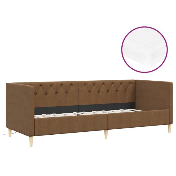 vidaXL Pat de zi cu saltea, maro, 90x200 cm, textil, USB