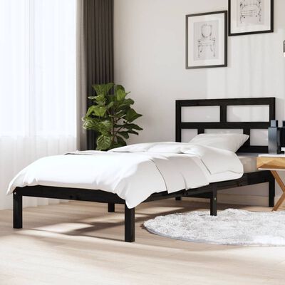 vidaXL Cadru de pat Single, negru, 90x190 cm, lemn masiv