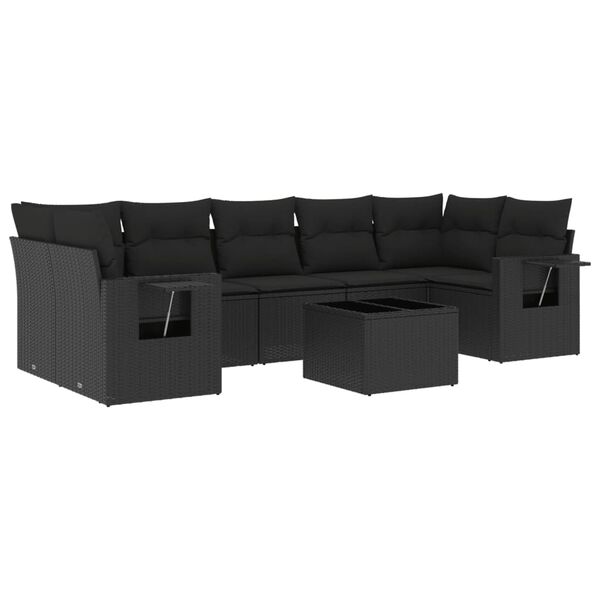 vidaXL Set mobilier de grădină cu perne, 8 piese, negru, poliratan