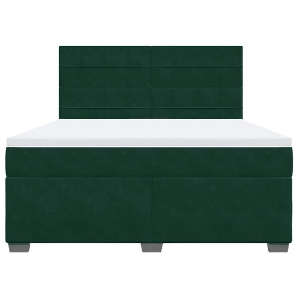 vidaXL Pat box spring cu saltea, verde &icirc;nchis, 180x200 cm, catifea