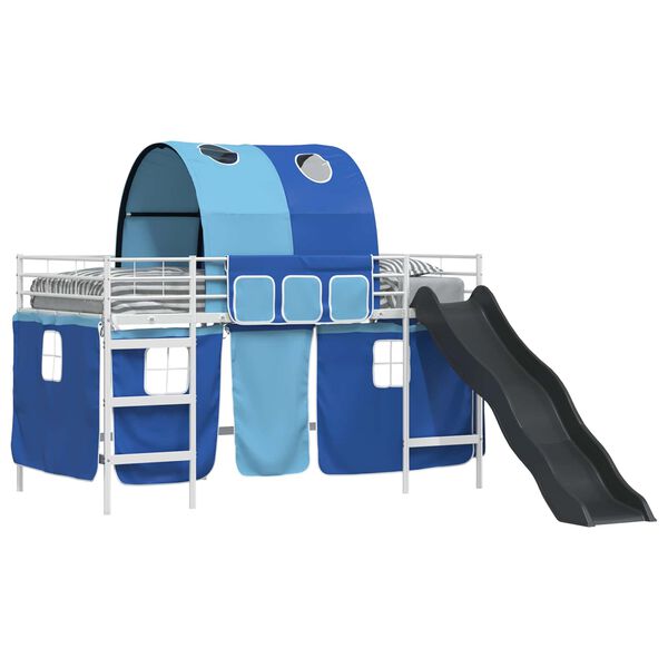 vidaXL Cadru de pat supraetajat pentru copii Alb și albastru Metal