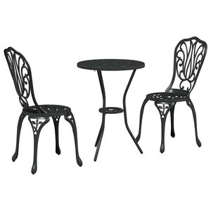 vidaXL Set Bistro de Grădină 3 pcs Negru Aluminiu