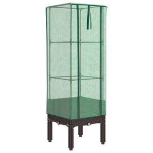 vidaXL Strat &icirc;nălțat cu husă de seră, aspect ratan, 40x40x140 cm