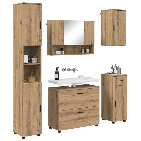 vidaXL Set de mobilier pentru baie cu sertar 5 pcs Stejar Artizanal