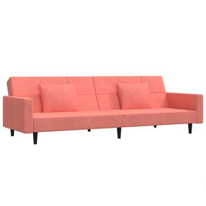 vidaXL Canapea extensibilă cu 2 locuri, 2 perne, roz, catifea