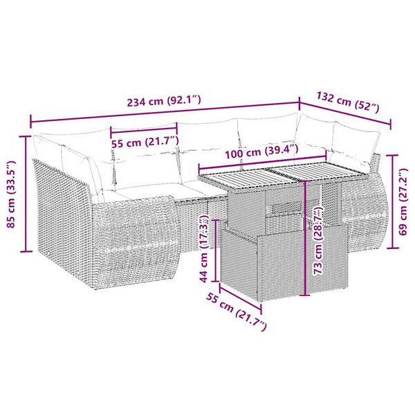 vidaXL Set canapele de grădină, 7 piese, cu perne, bej, poliratan