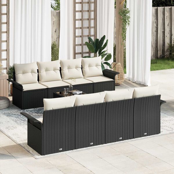 vidaXL Set de canapele pentru grădină 9 pcs Negru Rattan poli