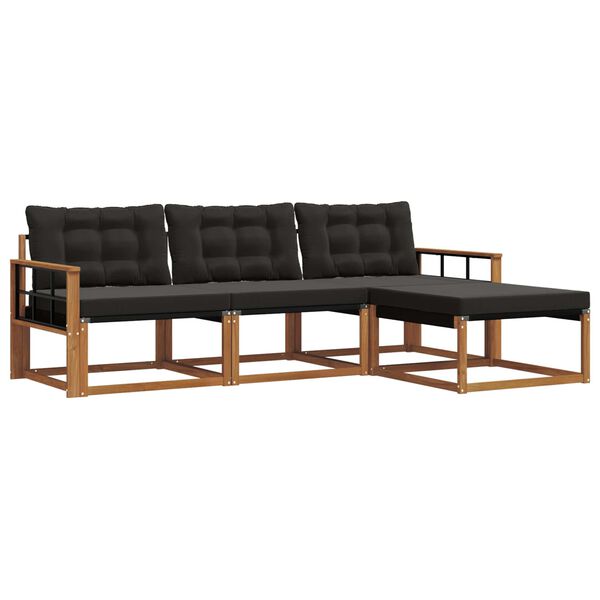 vidaXL Set de canapele de exterior cu pernă 4 pcs Natural și Negru
