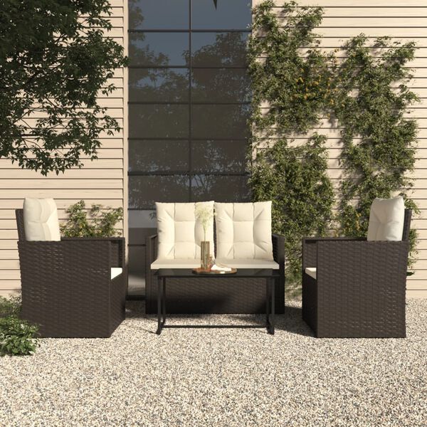 vidaXL Set mobilier de exterior cu perne, 4 piese, negru, poliratan