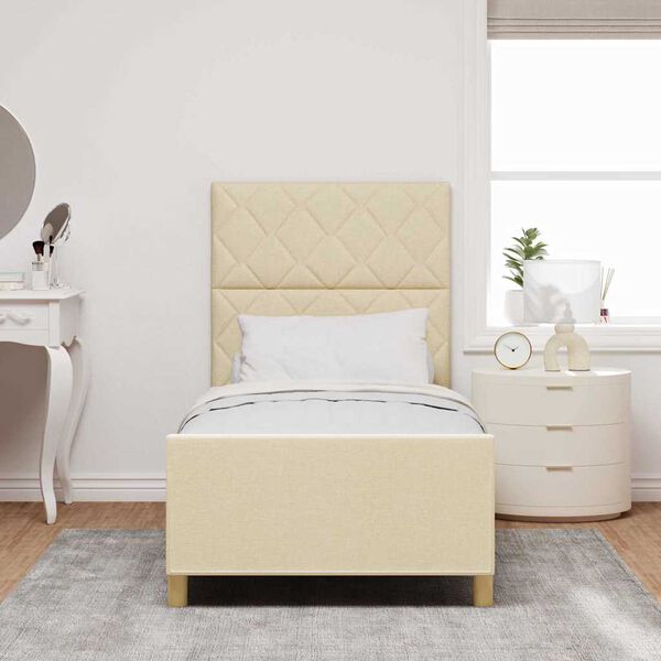vidaXL Cadru de pat cu headboard Crem 100 x 200 cm țesătură