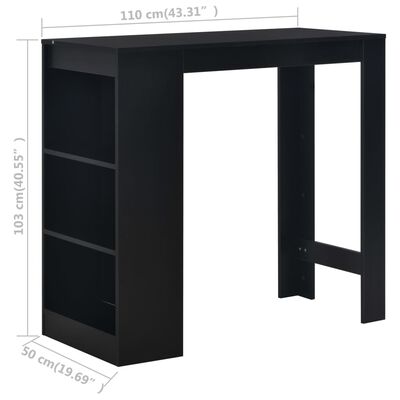 vidaXL Masă de bar cu raft, negru, 110 x 50 x 103 cm