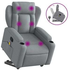 vidaXL Fotoliu de masaj rabatabil cu ridicare, gri deschis, textil