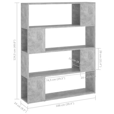 vidaXL Bibliotecă/Separator cameră, gri beton, 100x24x124 cm