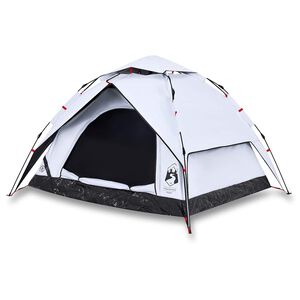 vidaXL Cort de camping 3 persoane, alb opac, setare rapidă, țesătură