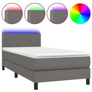 vidaXL Pat continental cu saltea și LED, gri, 80x200 cm, piele eco