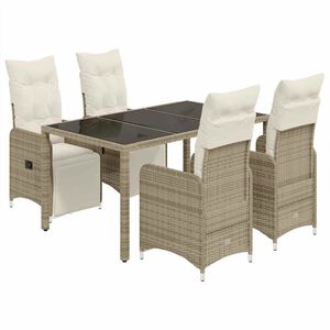 vidaXL Set bistro de grădină, 5 piese, cu perne, maro, poliratan