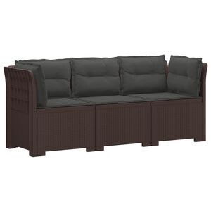 vidaXL Sofa de grădină cu 3 locuri, cu perne, aspect de rattan PP Maro