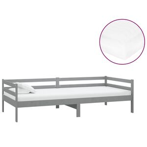vidaXL Pat de zi cu saltea, gri, 90x200 cm, lemn masiv de pin