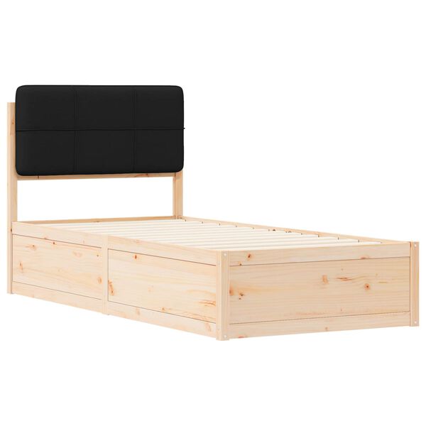 vidaXL Cadru de pat cu tăblie tapițată cu headboard Negru 90 x 190 cm