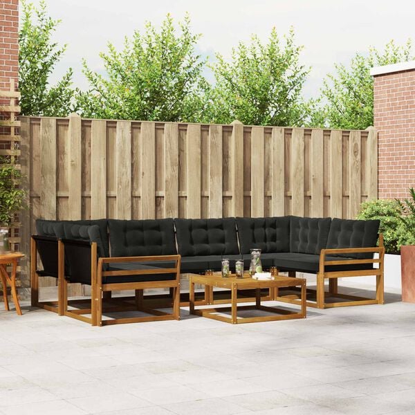 vidaXL Set de canapele de exterior cu pernă 7 pcs Natural și Negru