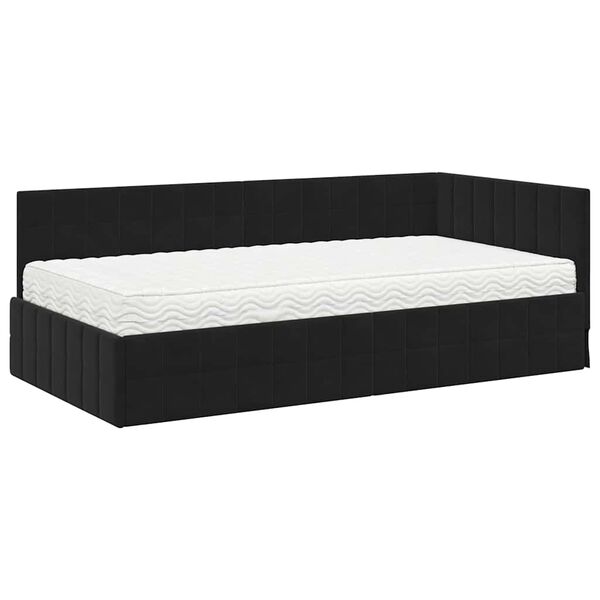 vidaXL Cadru de pat colțar cu saltea cu headboard 2 pcs Negru Catifea