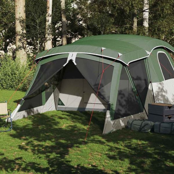 vidaXL Cort de camping cu verandă 4 persoane, verde, impermeabil