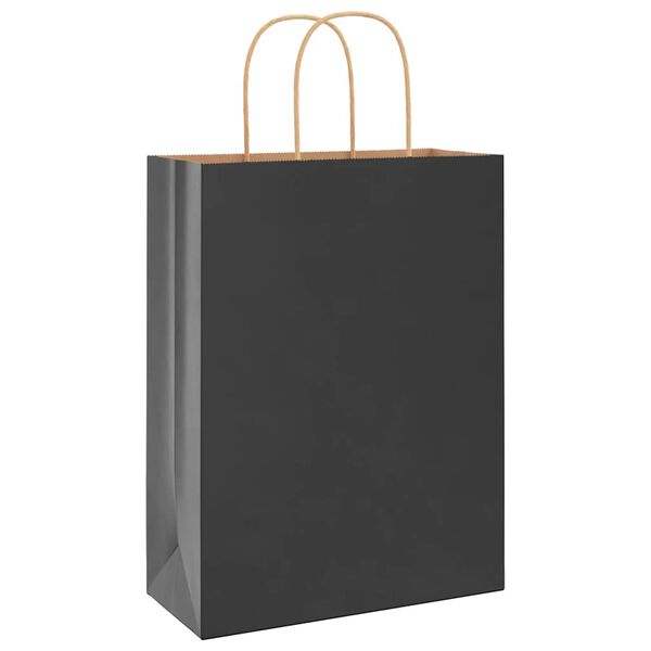 vidaXL Pungi de h&acirc;rtie 250 buc cu m&acirc;nere negre 26x12x35 cm