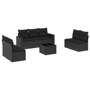 vidaXL Set mobilier de grădină cu perne, 8 piese, negru, poliratan