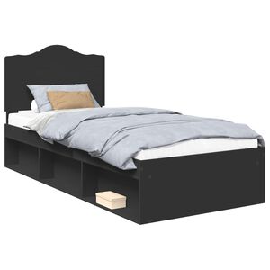 vidaXL Cadru de pat cu headboard Negru 75 x 190 cm Lemn de pin masiv