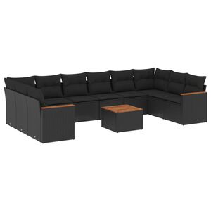 vidaXL Set canapele de grădină cu perne, 11 piese, negru, poliratan