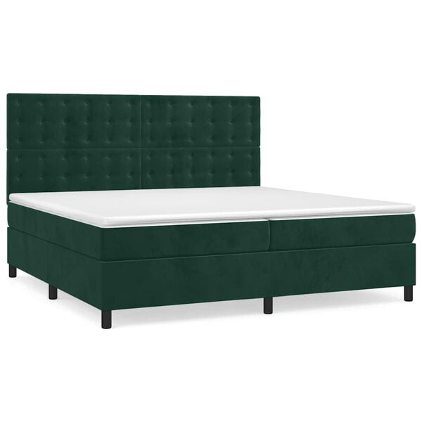 vidaXL Pat box spring cu saltea, verde &icirc;nchis, 200x200 cm, catifea