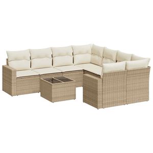 vidaXL Set canapele de grădină, 9 piese, cu perne, bej, poliratan