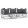 vidaXL Set mobilier de grădină, 3 piese, cu perne, alb, oțel