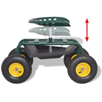 vidaXL Scaun rotativ pentru grădină, cu roți pneumatice, verde