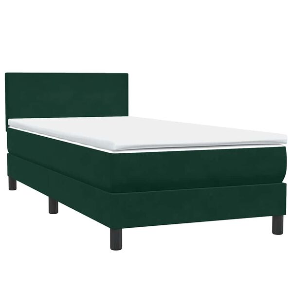 vidaXL Pat box spring cu saltea, verde &icirc;nchis, 100x210 cm, catifea