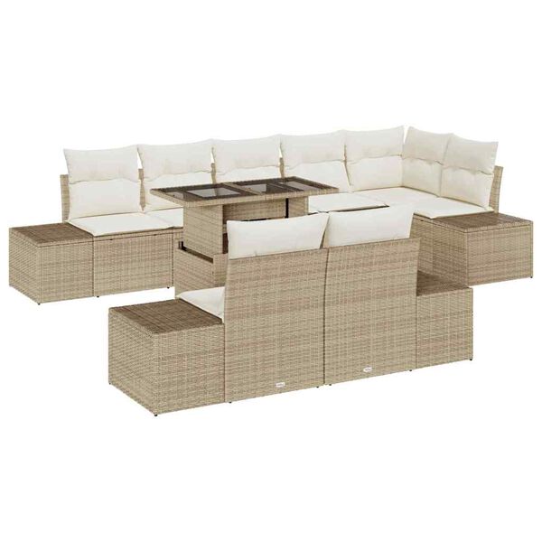 vidaXL Set de canapele pentru grădină 9 pcs Bej Rattan poli