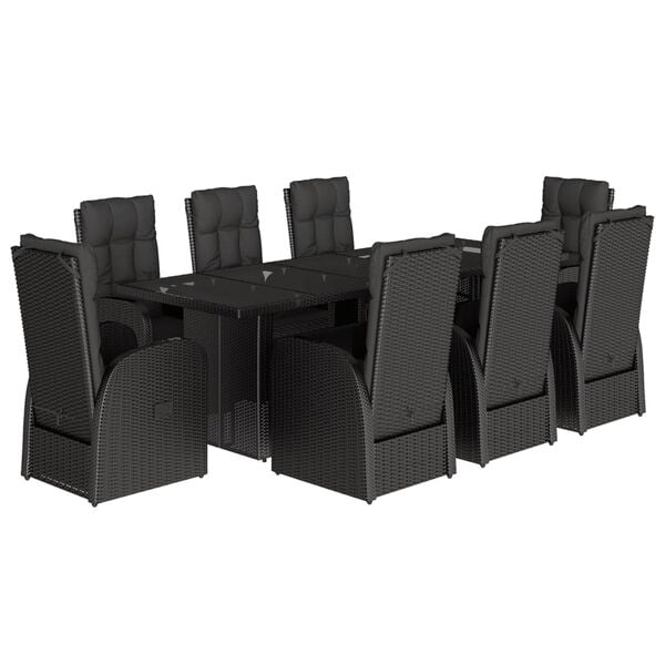vidaXL Set mobilier de grădină cu perne, 9 piese, negru, poliratan