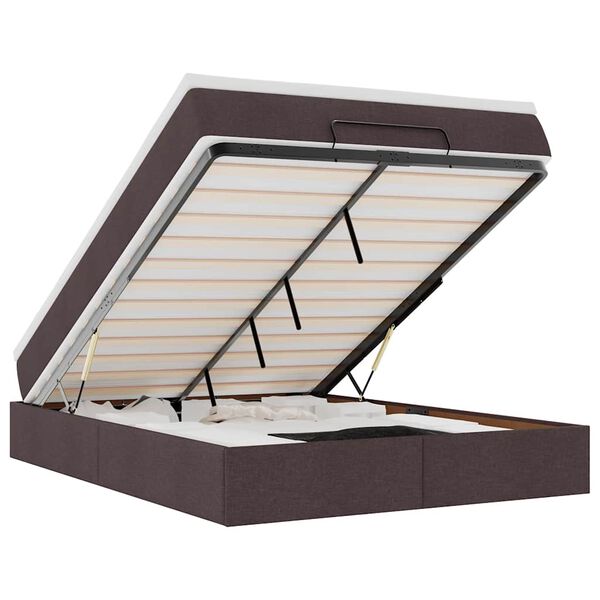 vidaXL Cadru de pat otoman cu saltea țesătură maro &icirc;nchis 140x200 cm
